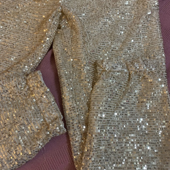 Champagne sequin ankle pants . New . Fully lined elastic waist - Picture 2 of 3